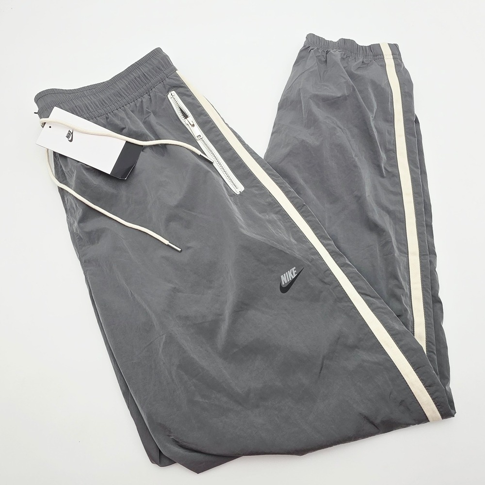 Nike Mens M Sportswear Unlined Track Pants Gray Tapered Leg Side Stripe Joggers